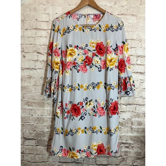 Old Navy Peasant Dress Womens Medium Gray Floral Bell Sleeve Lined Flowy Rayon - Picture 1 of 14
